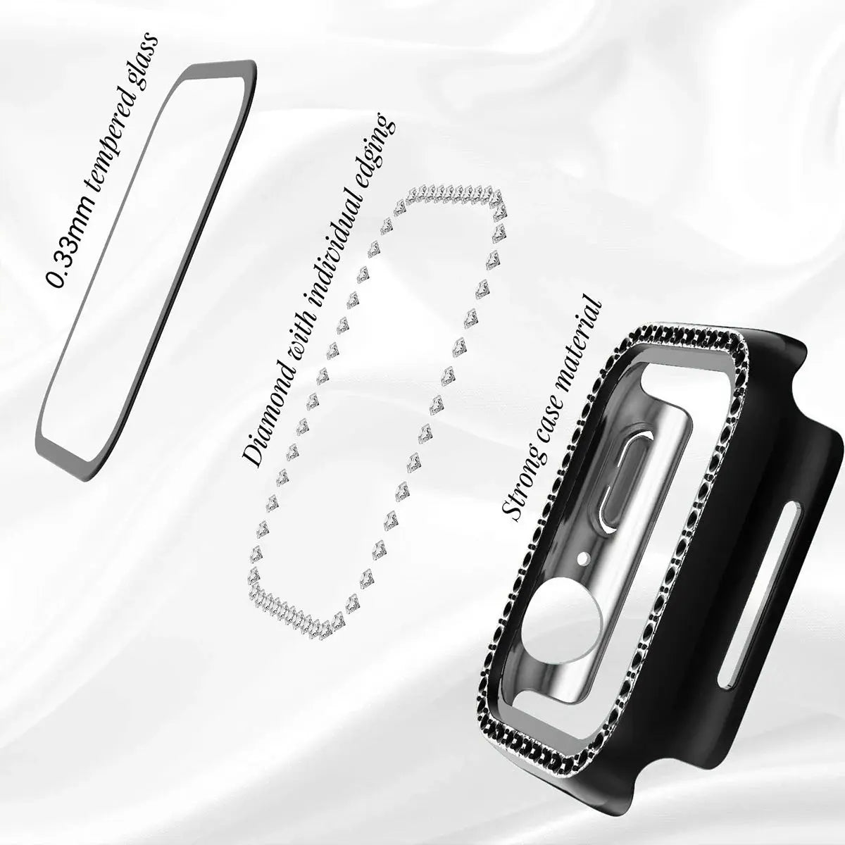 Glass+Diamond Cover For Apple Watch Case 46mm 42mm Bling Bumper Protector for iWatch series 10 46 42 mm WatchCase Avontic