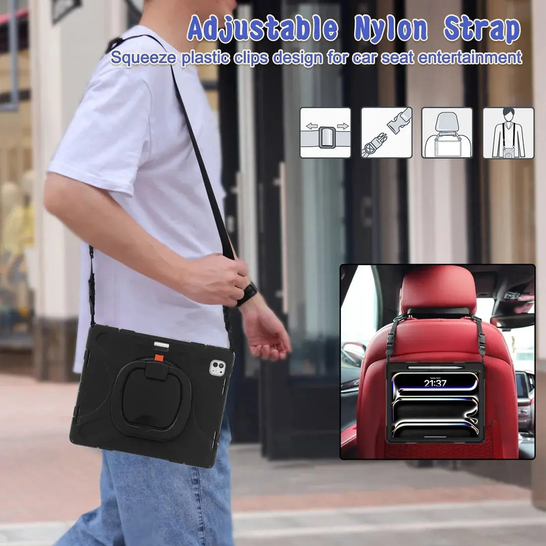 Heavy Duty Rugged Protective Case 360° Rotating Kickstand & Handle Grip,Shoulder Strap For iPad Pro 13 Inch Case M4 2024 7th Gen Avontic