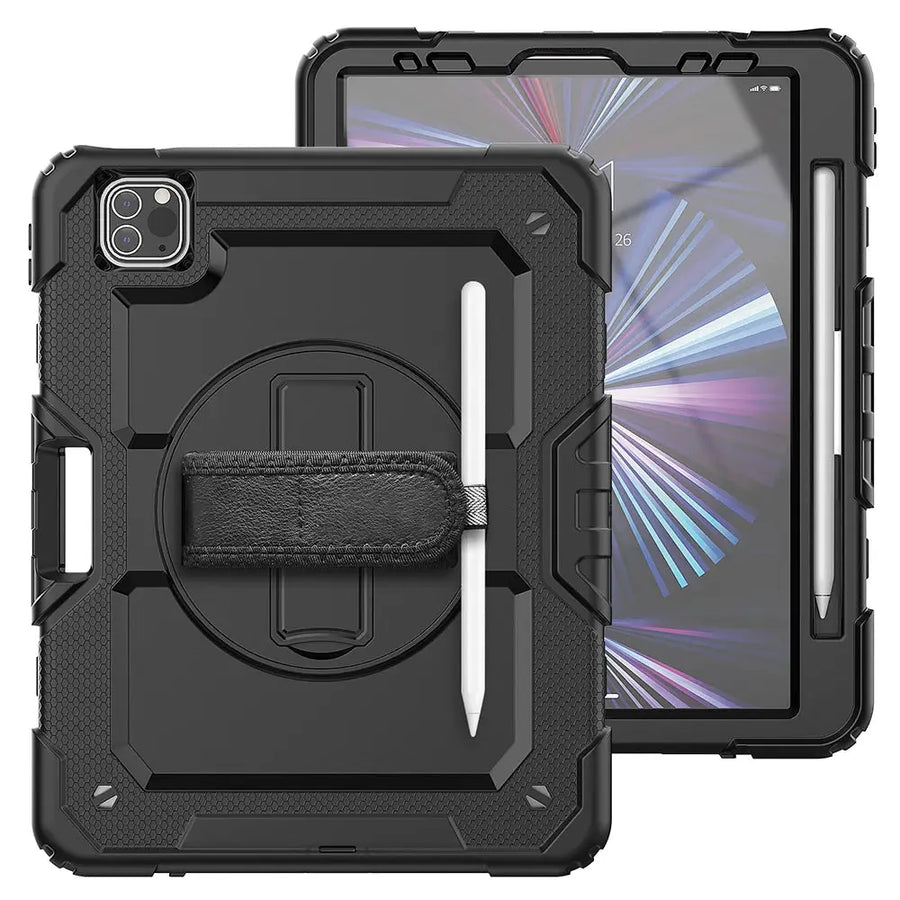 RhinoGuard ArmorShield Pro Heavy Duty iPad Case with Kickstand, Hand Strap & Shoulder Strap