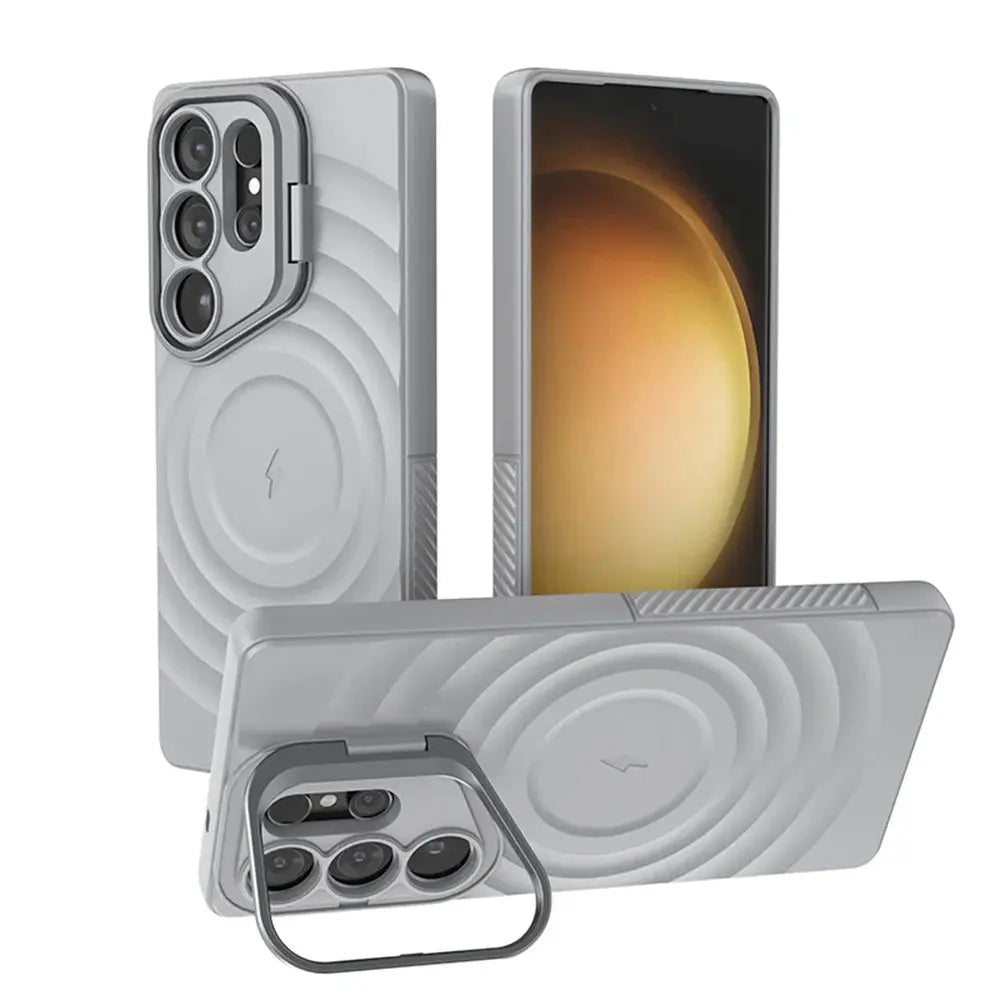 Invisible Lens Stand For Magsafe Magnetic Phone Case for Samsung S25 Ultra S25 Plus INS Round Water Ripple Soft Silicone Cover Avontic