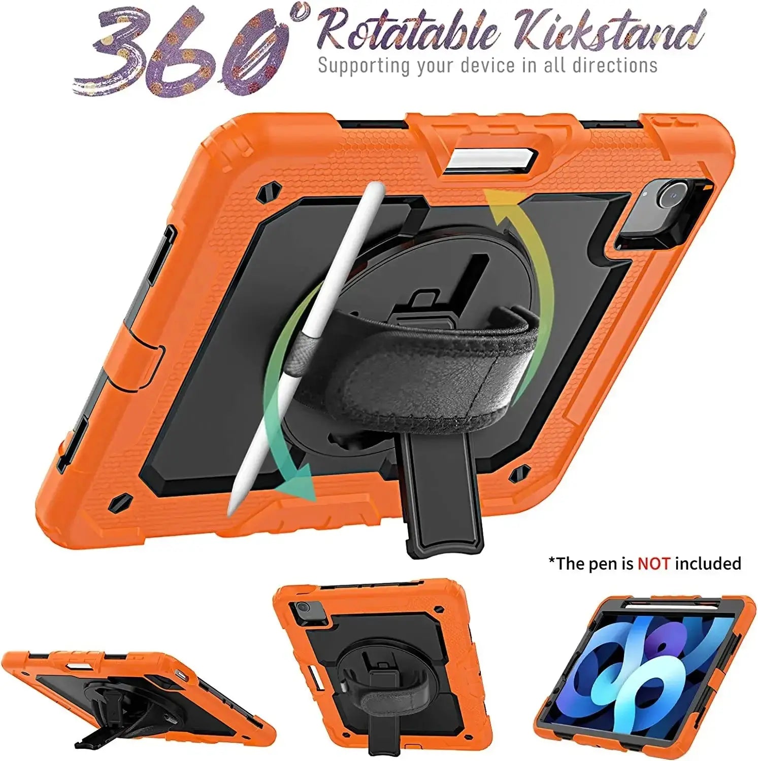 Kickstand Shockproof Case For iPad Air 4 Air 5 10.9 2022 10th Generation Pencil Holder Cover+PET Screen Protector+Shoulder Strap Avontic