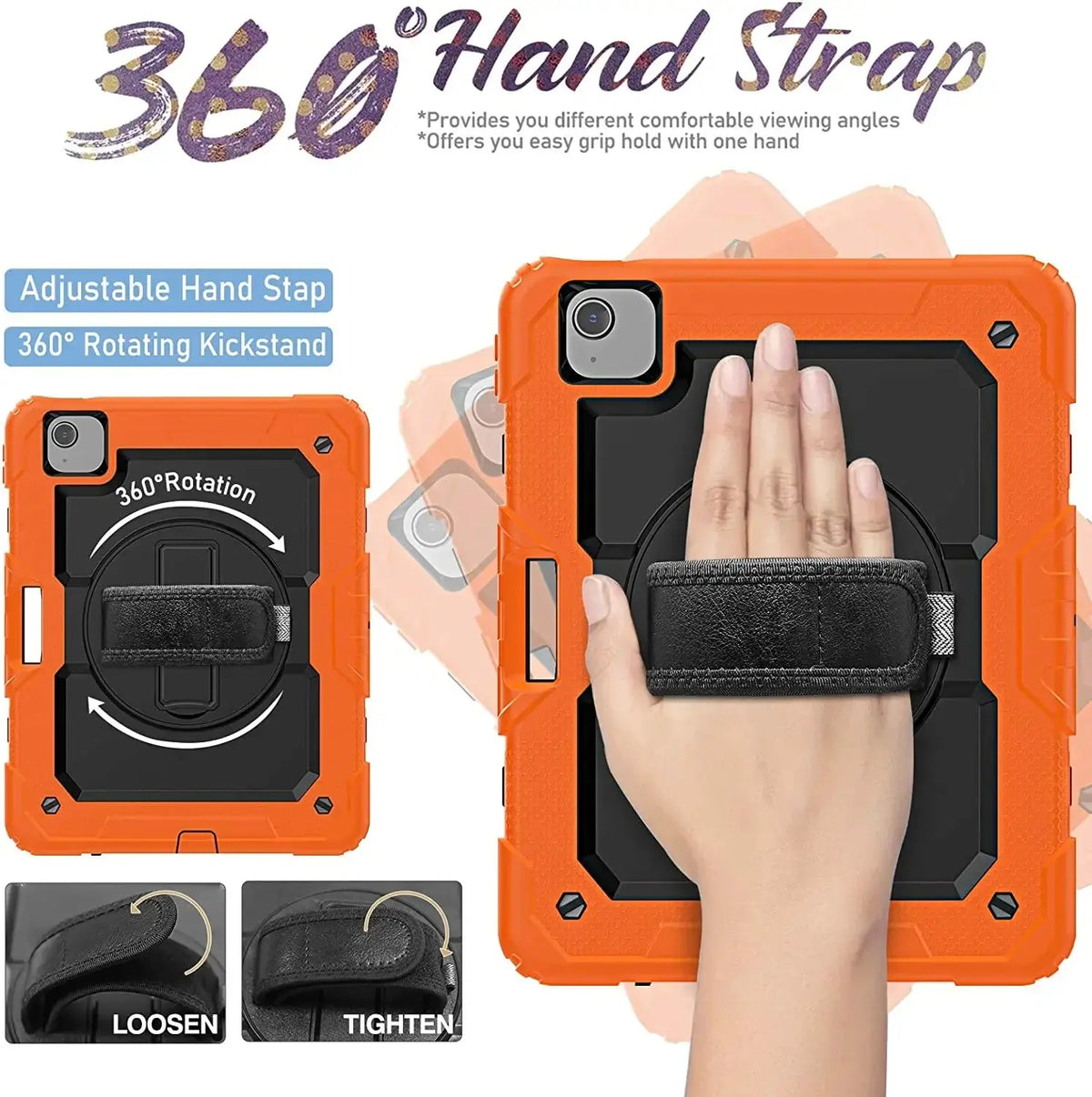 Kickstand Shockproof Case For iPad Air 4 Air 5 10.9 2022 10th Generation Pencil Holder Cover+PET Screen Protector+Shoulder Strap Avontic