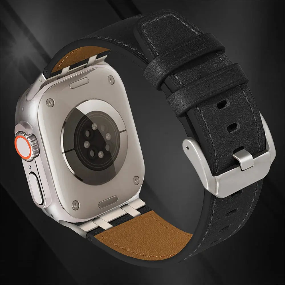Avontic Mastercrafted Genuine Leather Band for Apple Watch Ultra 3/2/1 & Series 11/10/9 – Premium Stainless Steel Buckle Strap — product view 11