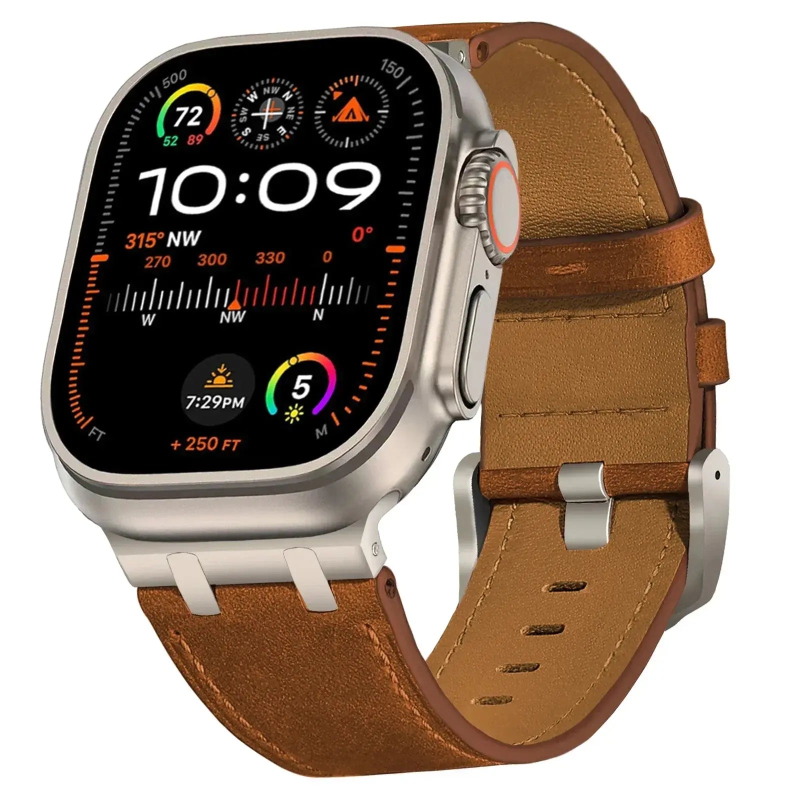 Avontic Mastercrafted Genuine Leather Band for Apple Watch Ultra 3/2/1 & Series 11/10/9 – Premium Stainless Steel Buckle Strap — product view 5