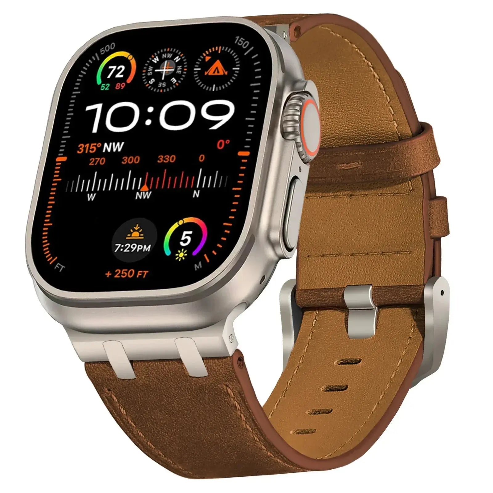 Avontic Mastercrafted Genuine Leather Band for Apple Watch Ultra 3/2/1 & Series 11/10/9 – Premium Stainless Steel Buckle Strap — product view 6