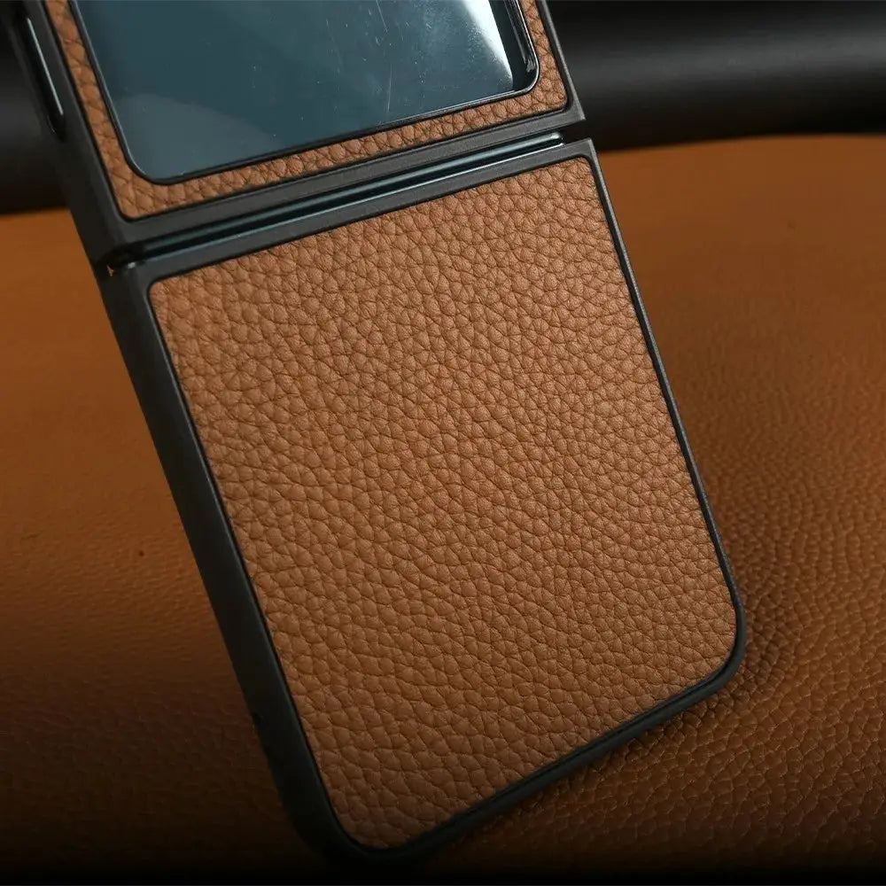 Luxury Genuine Leather Case For Samsung Galaxy Z Flip6 Cases for galaxy Z Flip 6 phone Cover Litchi Pattern Cowhide Coque Shell Avontic