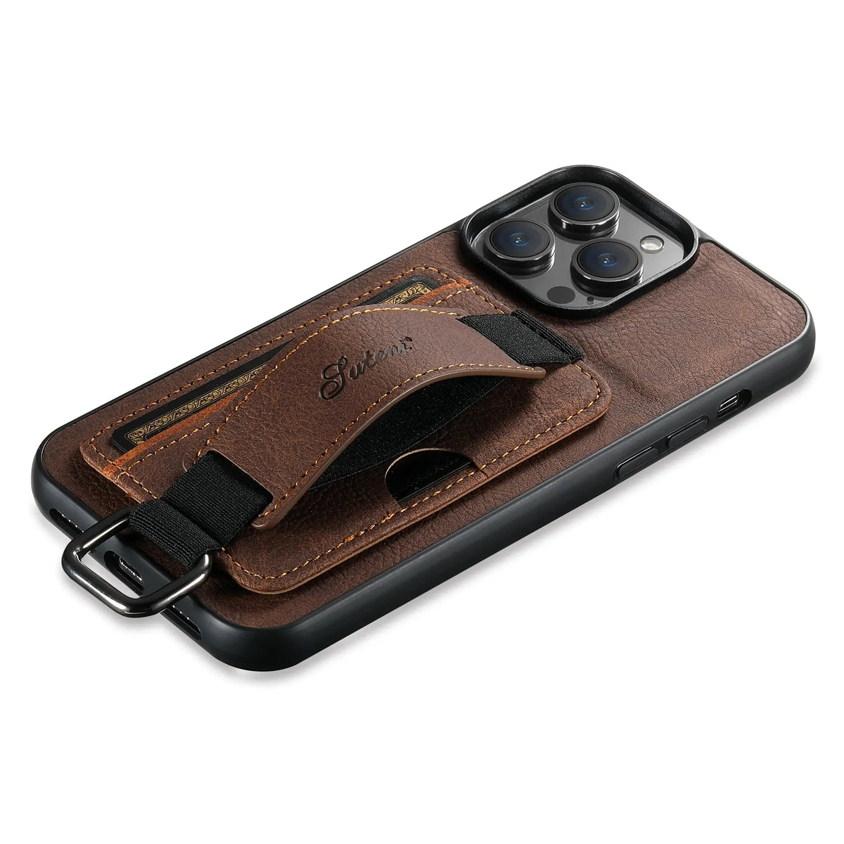 Luxury Leather Card Holder Phone Case For iPhone 13 12 14 15 Pro Max 15Plus 11 Xs Xr X Wrist Ring Shell Wallet Shockproof Cover Avontic