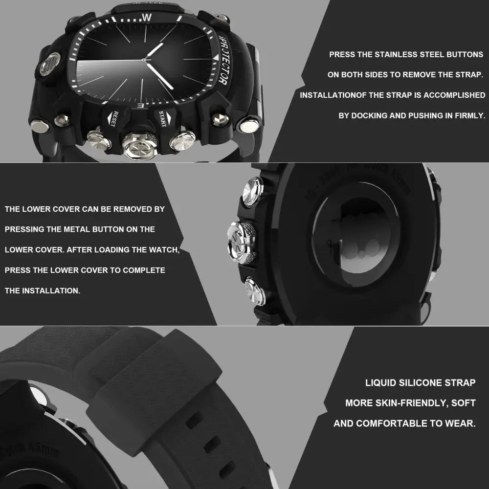 Luxury Steel Modification Kit For Apple Watch 9 8 7 6 SE Metal Button Rubber Strap For iWatch Series 45MM 44MM TPU PC Case Bezel Avontic