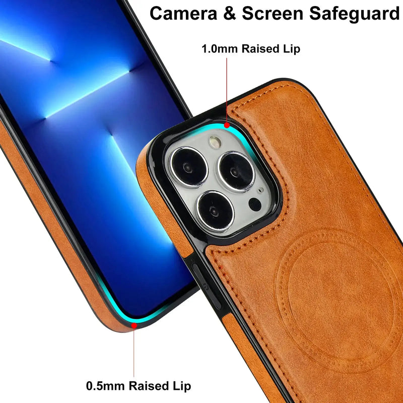 Magnetic for iPhone 15 14 Pro Max Plus Leather Case, Built-in Invisible Stand Protective Slim Kickstand Phone Cover Avontic