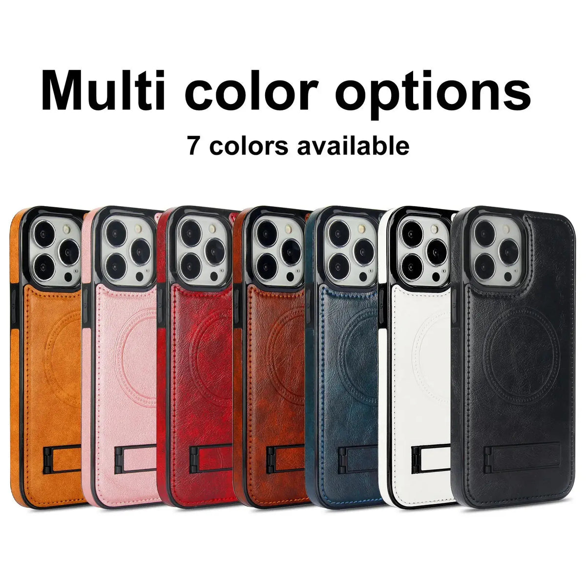 Magnetic for iPhone 15 14 Pro Max Plus Leather Case, Built-in Invisible Stand Protective Slim Kickstand Phone Cover Avontic
