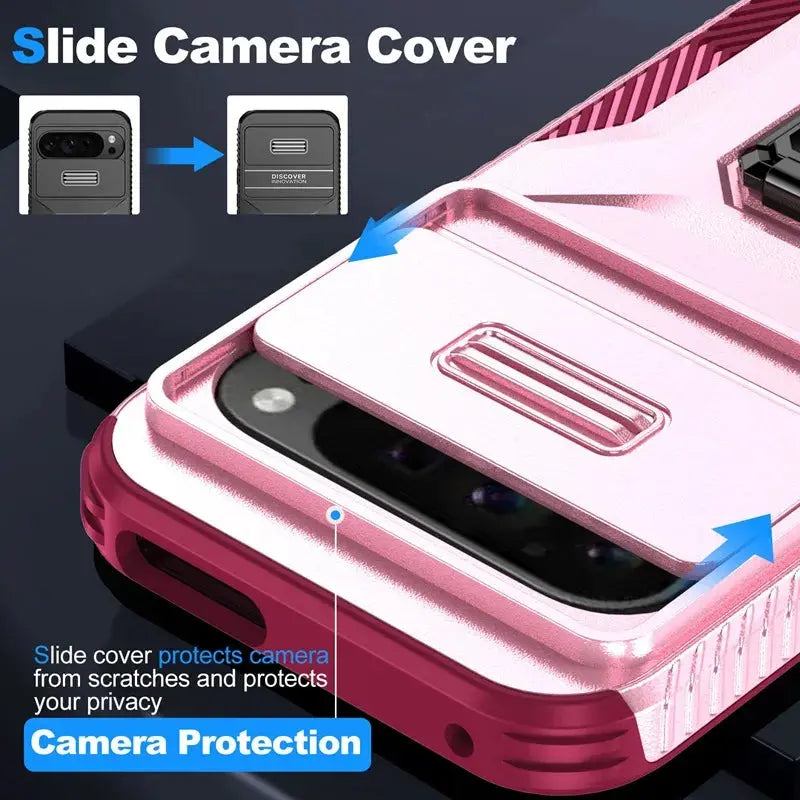 Military Grade Ring Holder Case For Google Pixel 9 Pro XL Pixel9 9ProXL Heavy Duty Camera Lens Slide Cover Google 9 Pro XL Cases Avontic