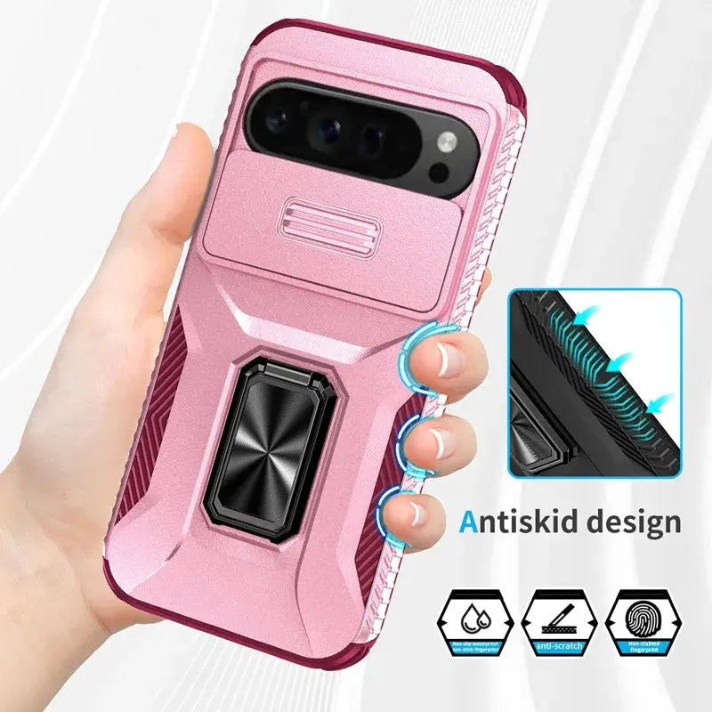 Military Grade Ring Holder Case For Google Pixel 9 Pro XL Pixel9 9ProXL Heavy Duty Camera Lens Slide Cover Google 9 Pro XL Cases Avontic