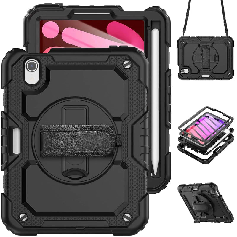 Case for iPad Mini 7 (A17 Pro)2024/ Mini 6 8.3'' with Screen Protector Pencil Holder [360 Rotating Hand Strap] &Stand Shockproof Avontic