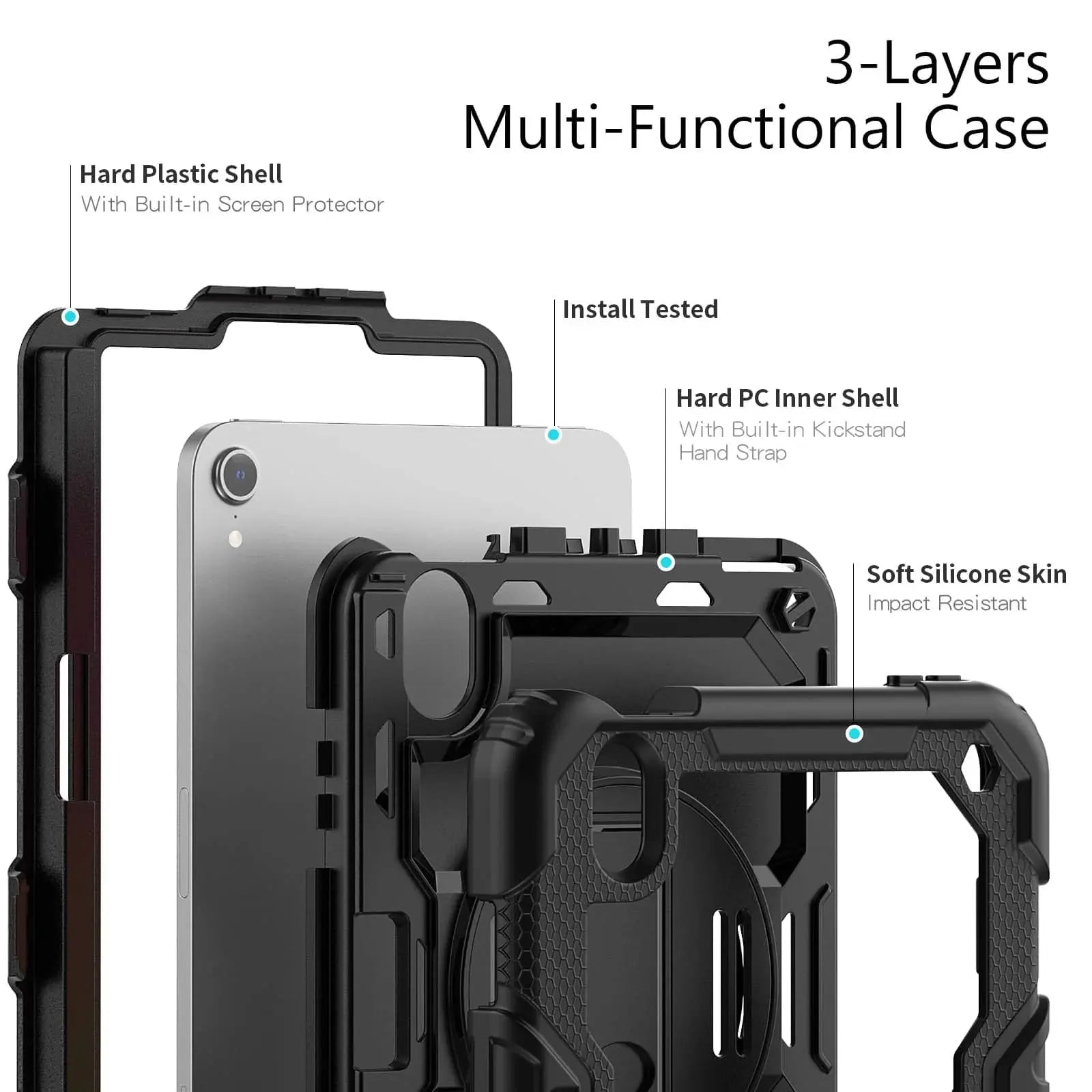 Case for iPad Mini 7 (A17 Pro)2024/ Mini 6 8.3'' with Screen Protector Pencil Holder [360 Rotating Hand Strap] &Stand Shockproof Avontic