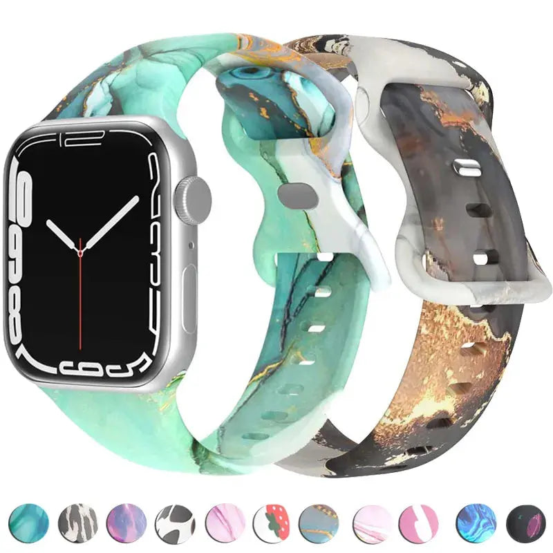 Printed Floral Strap For Apple Watch Ultra Band 49mm 41mm 40mm 38 45mm 44mm 42mm Silicone Bracelet IWatch Series 8 7 SE 6 5 4 3 Avontic