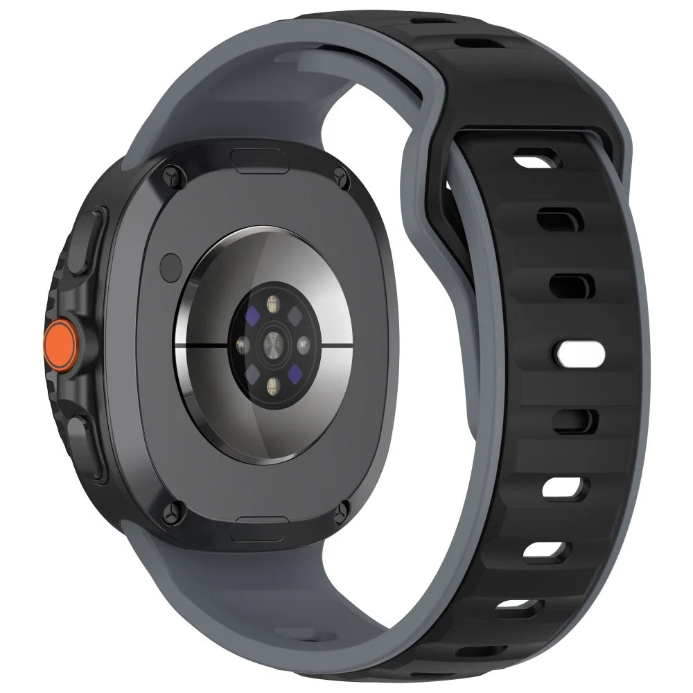 Avontic PulseFlex Gray / Black vented silicone sport band for Galaxy Watch9, Watch8 and Watch8 Classic on a clean background