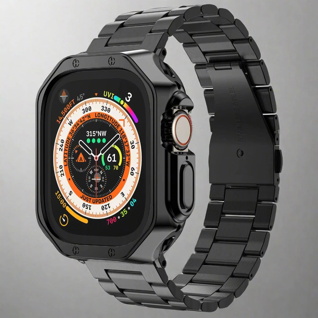 EliteGuard™ Stainless Steel Band & Protective Case for Apple Watch Ultra 3, Ultra 2, Ultra, Series 11–4 (49mm–40mm)