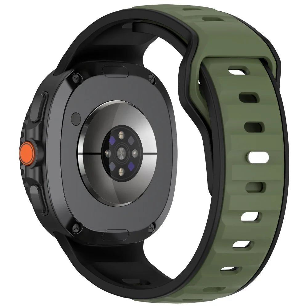 Avontic PulseFlex Black / Green vented silicone sport band for Galaxy Watch9, Watch8 and Watch8 Classic on a clean background