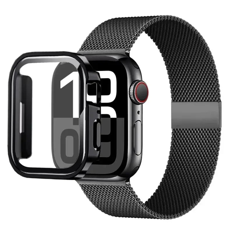 Milanese Stainless Steel Loop Band with Protective Case – Compatible with Apple Watch Ultra & Series 4–10 (40–49mm)