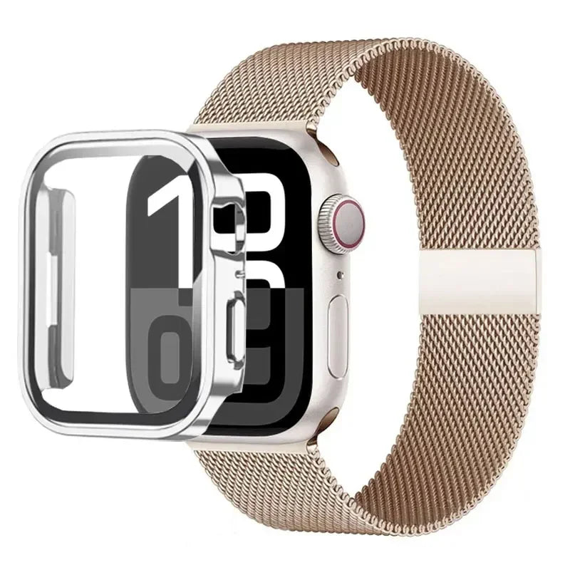 Milanese Stainless Steel Loop Band with Protective Case – Compatible with Apple Watch Ultra & Series 4–10 (40–49mm)