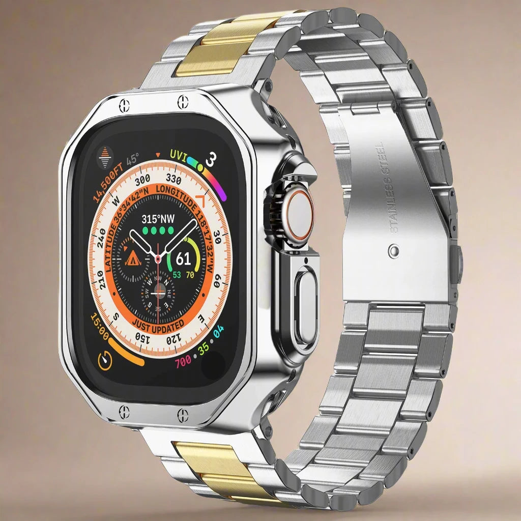 EliteGuard™ Stainless Steel Band & Protective Case for Apple Watch Ultra 3, Ultra 2, Ultra, Series 11–4 (49mm–40mm)