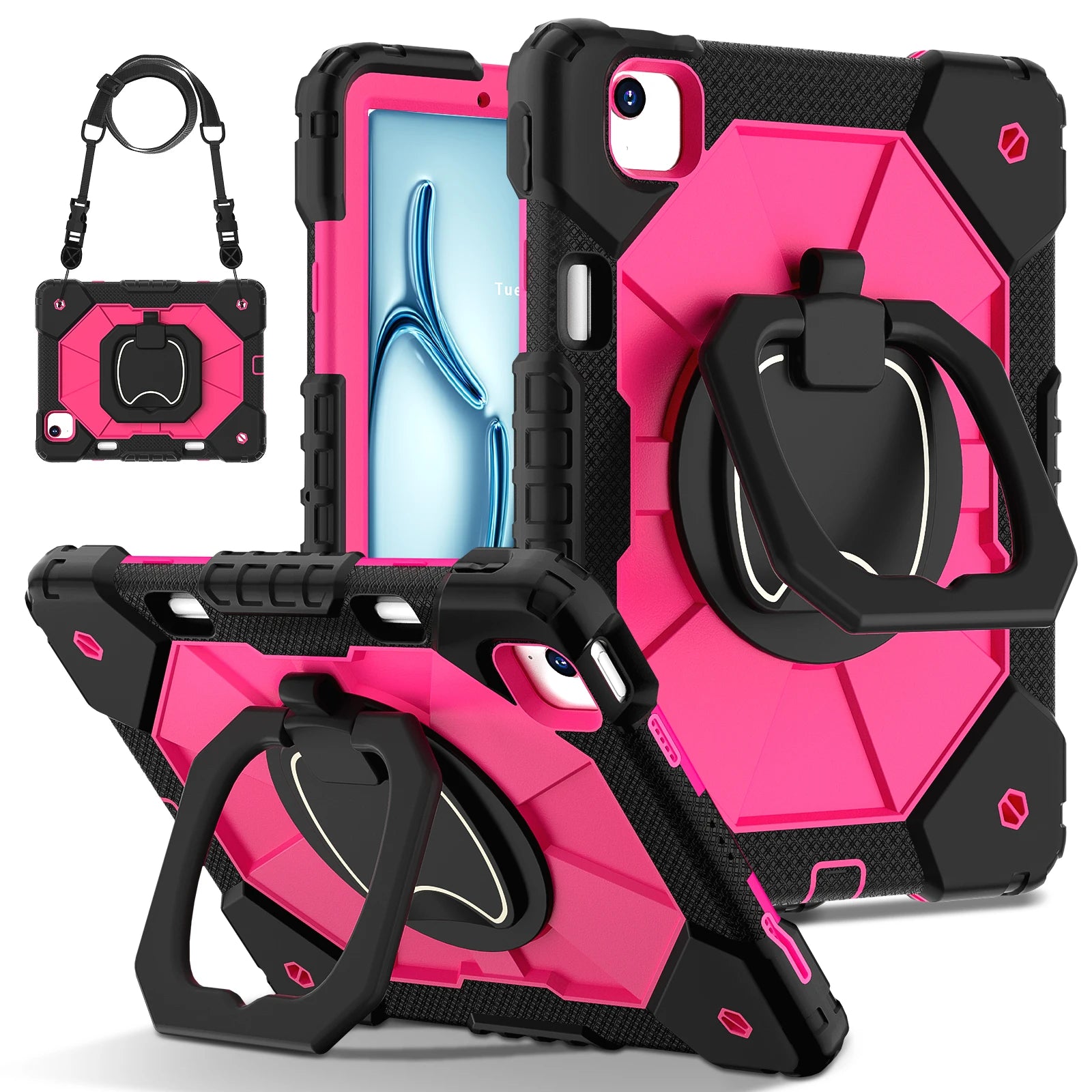 Shockproof Armor Stand Case with Kickstand & Hand Strap for iPad Mini, iPad Air & iPad Pro