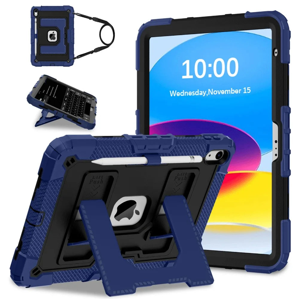 RhinoGuard Tactical 360 Heavy Duty iPad Case with Kickstand, Hand Strap & Shoulder Strap