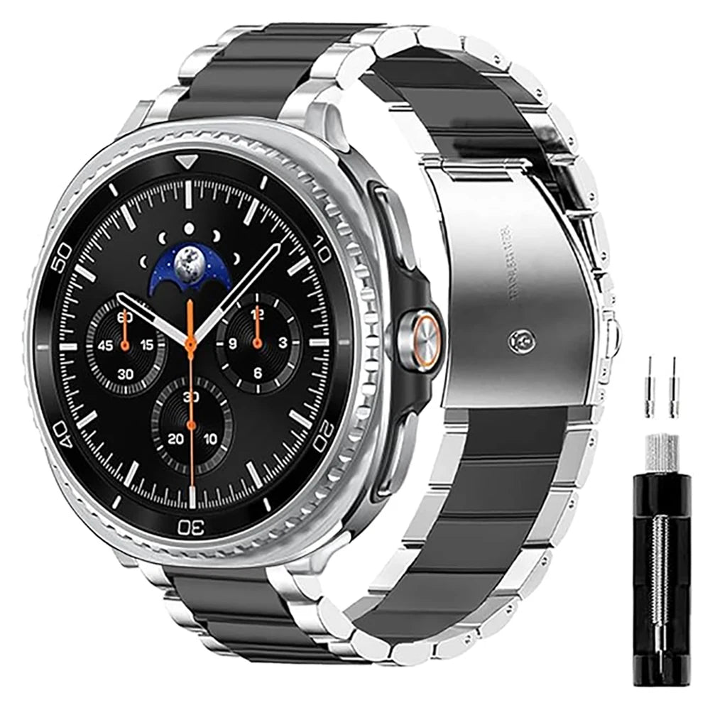 Avontic SteelArc Silver Black stainless steel band for Galaxy Watch9 and Watch8