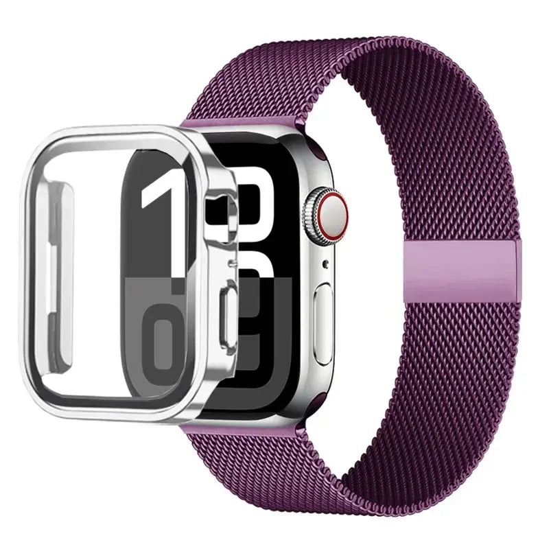 Milanese Stainless Steel Loop Band with Protective Case – Compatible with Apple Watch Ultra & Series 4–10 (40–49mm)