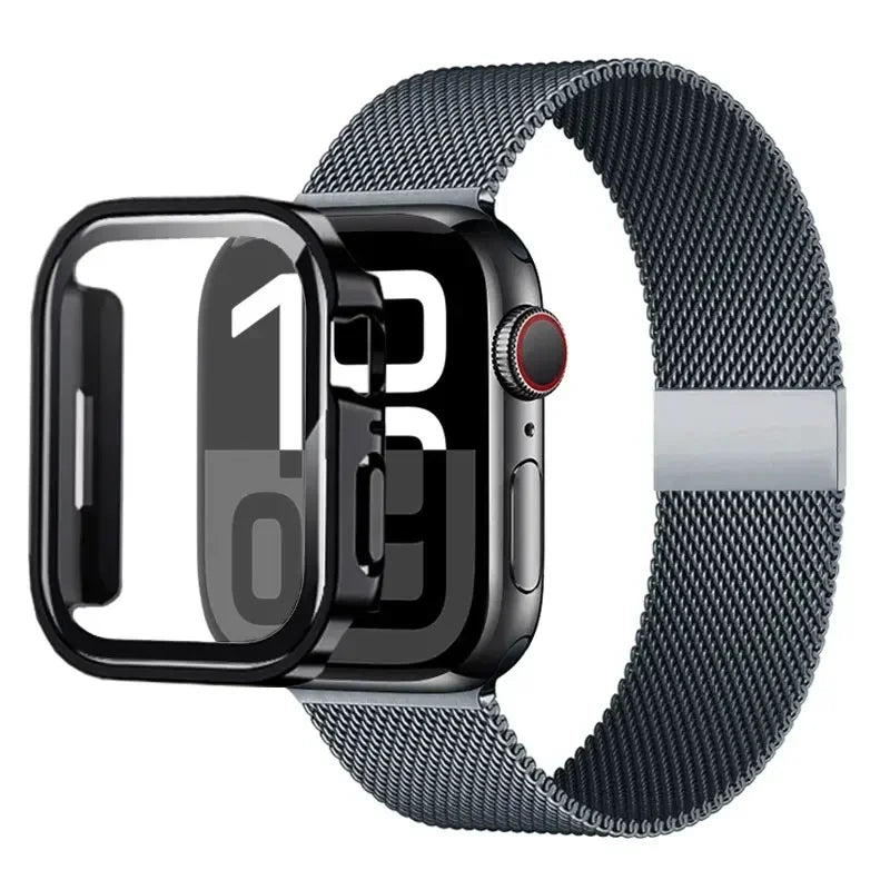 Milanese Stainless Steel Loop Band with Protective Case – Compatible with Apple Watch Ultra & Series 4–10 (40–49mm)