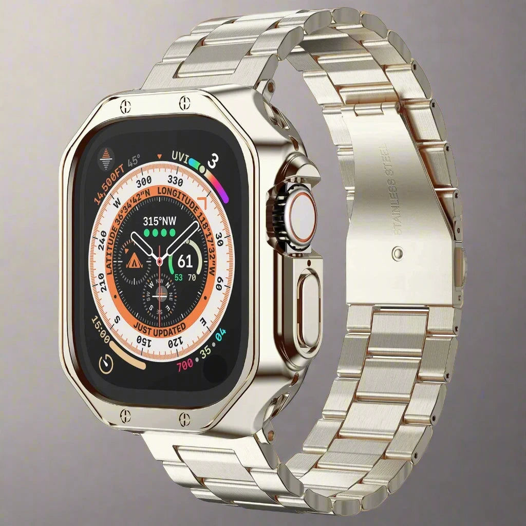 EliteGuard™ Stainless Steel Band & Protective Case for Apple Watch Ultra 3, Ultra 2, Ultra, Series 11–4 (49mm–40mm)