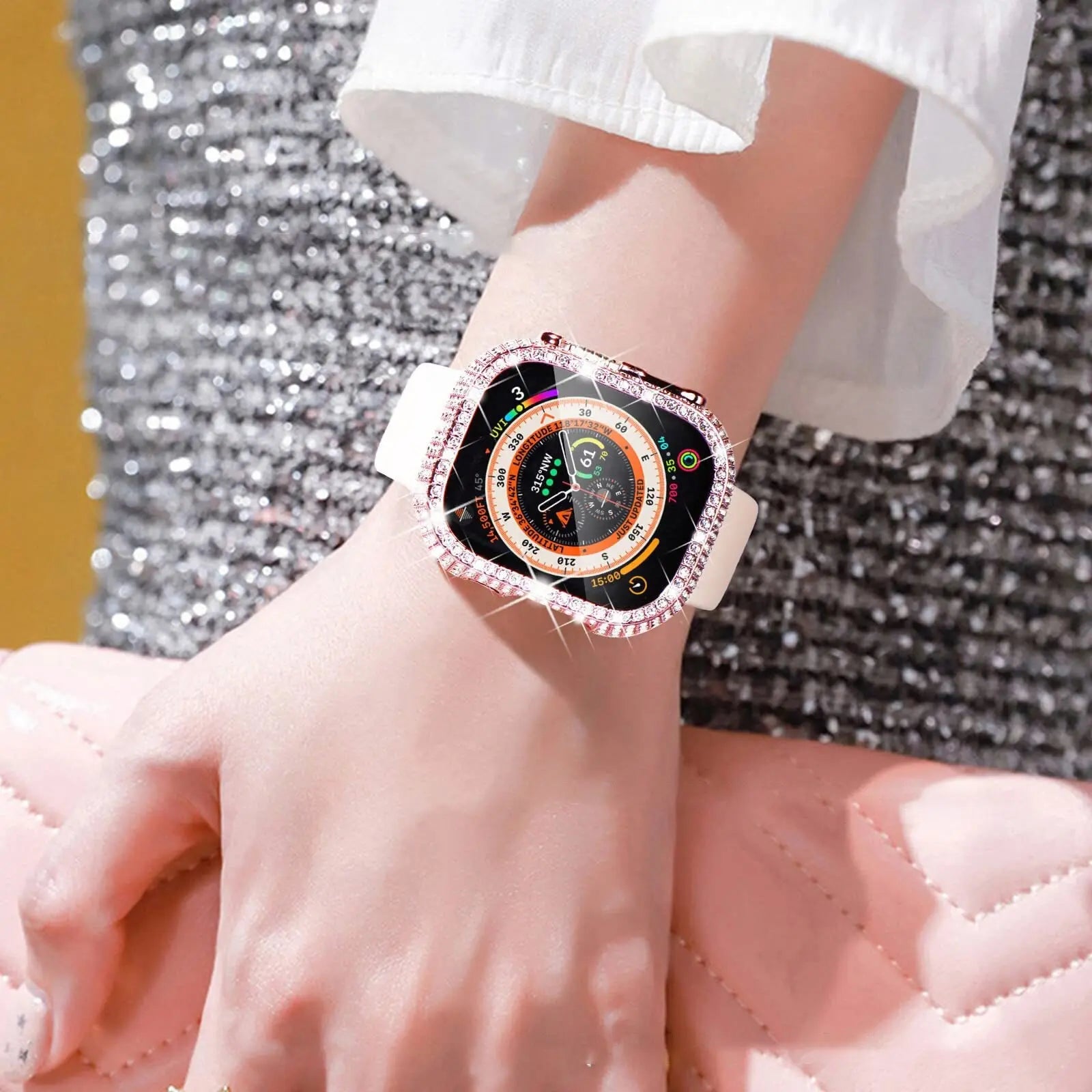 Luxury Diamond Case for Apple Watch Ultra 8 49mm Bumper Protector IWatch 49Mm Series 8 PC Hard Cover DIY Replacement Accessories Pinnacle Luxuries