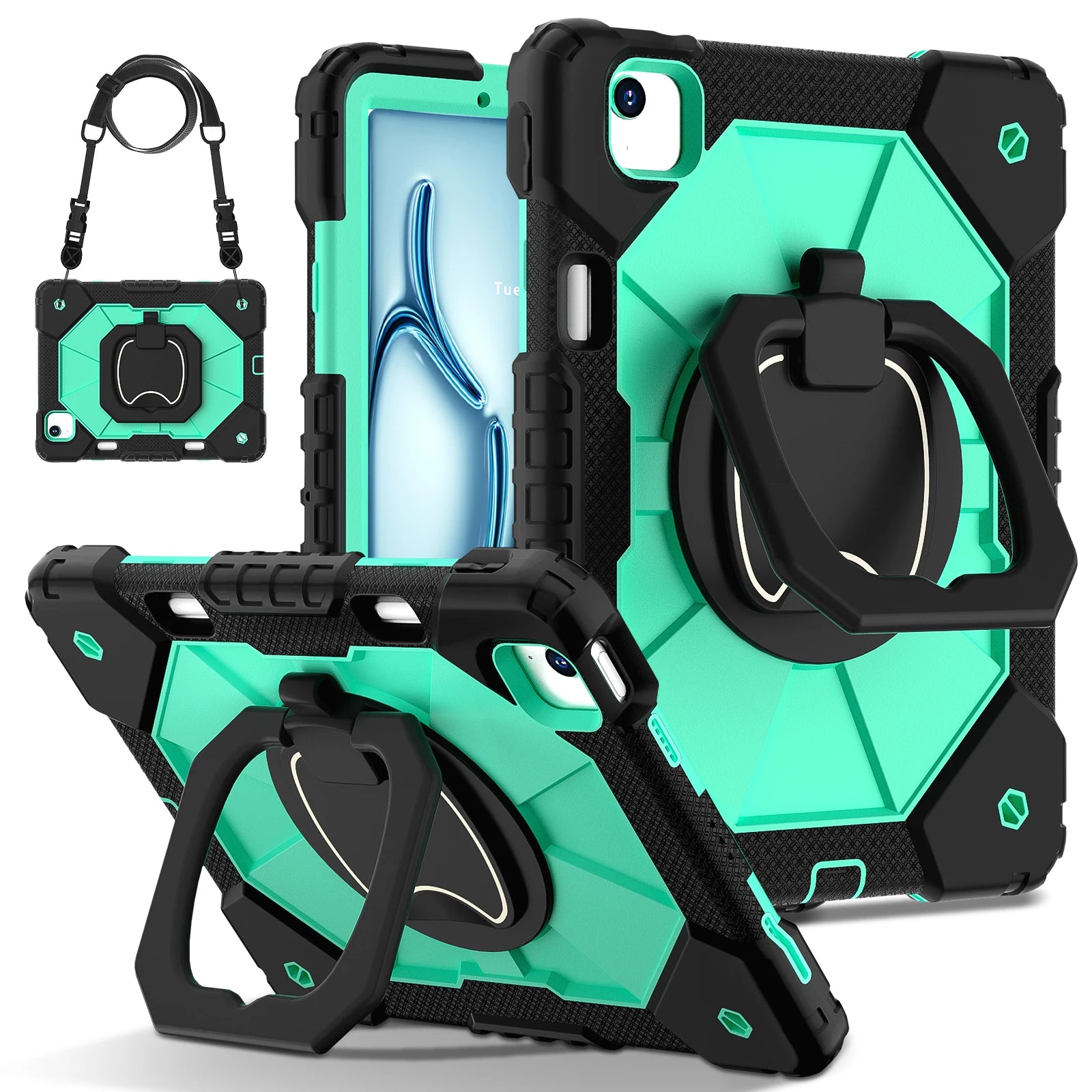 Shockproof Armor Stand Case with Kickstand & Hand Strap for iPad Mini, iPad Air & iPad Pro