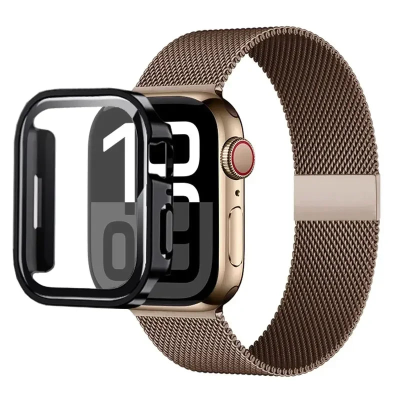 Milanese Stainless Steel Loop Band with Protective Case – Compatible with Apple Watch Ultra & Series 4–10 (40–49mm)