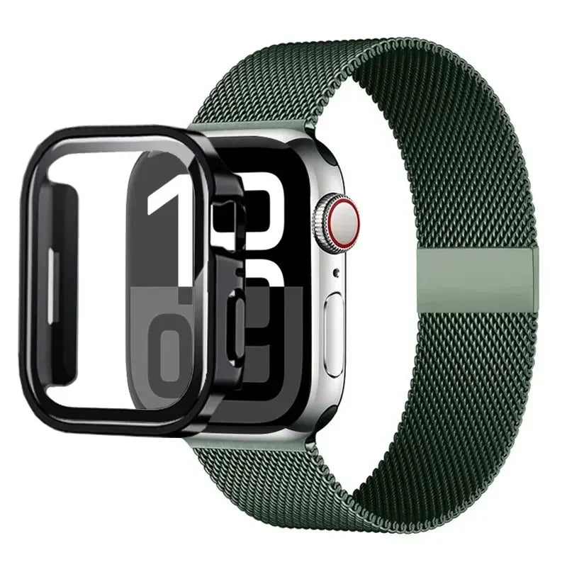 Milanese Stainless Steel Loop Band with Protective Case – Compatible with Apple Watch Ultra & Series 4–10 (40–49mm)