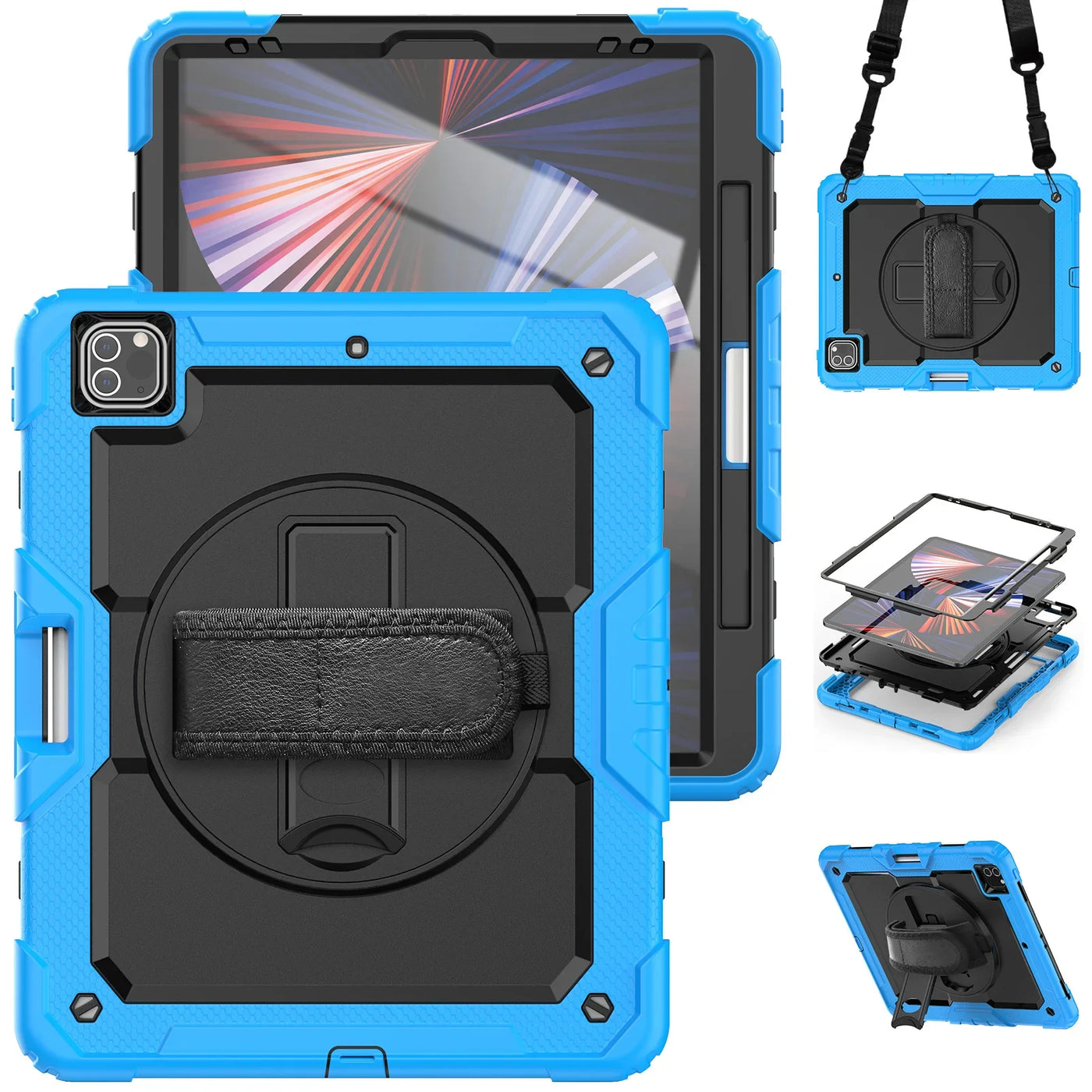 RhinoGuard Pro Rugged iPad Case with Hand Strap Shoulder Strap and Kickstand