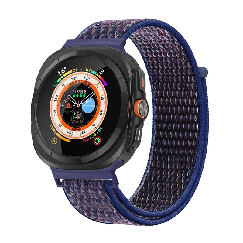 Avontic TrailLoop Indigo woven nylon band for Galaxy Watch Ultra and Ultra2 47mm on a clean background