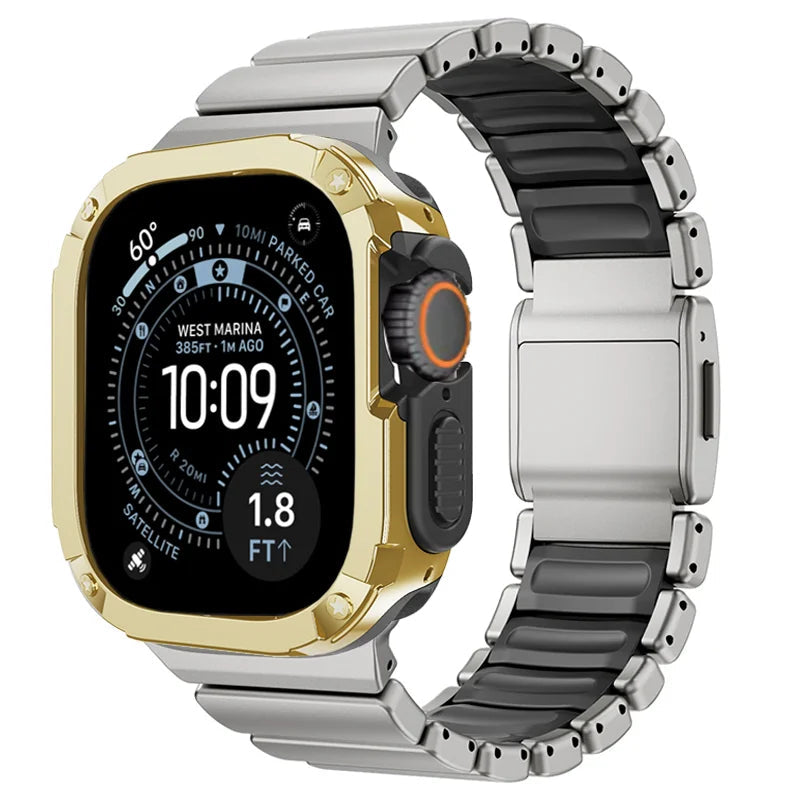 TitanFusion™ UltraGuard Series — Titanium Metal Band + Rugged Case for Apple Watch Ultra 3, Ultra 2, Ultra 1, Series 11, 10, 9, 8 (49mm / 46mm / 45mm / 44mm)