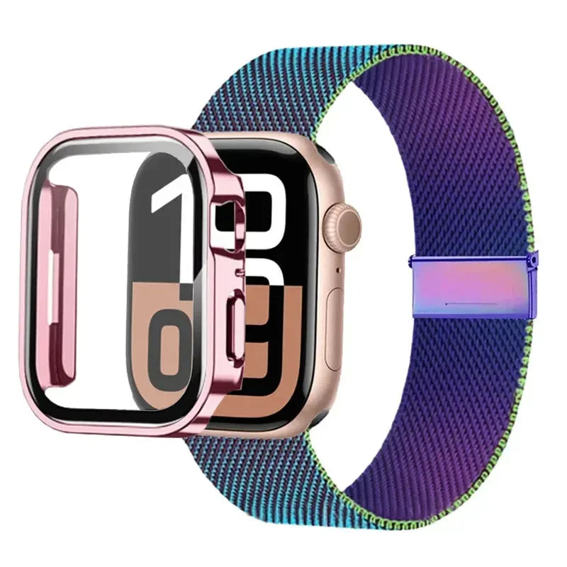 Milanese Stainless Steel Loop Band with Protective Case – Compatible with Apple Watch Ultra & Series 4–10 (40–49mm)