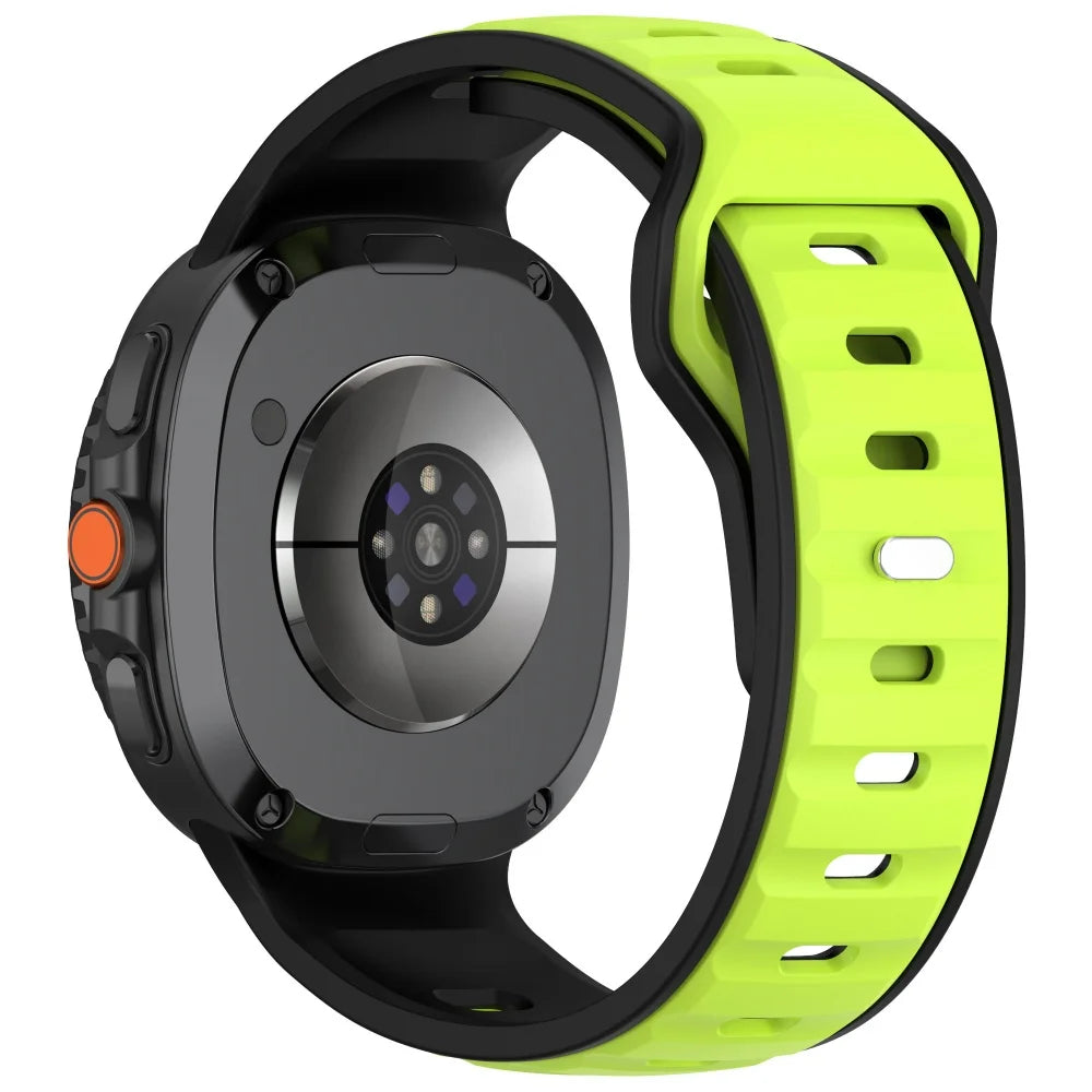 Avontic PulseFlex Black / Lime vented silicone sport band for Galaxy Watch9, Watch8 and Watch8 Classic on a clean background