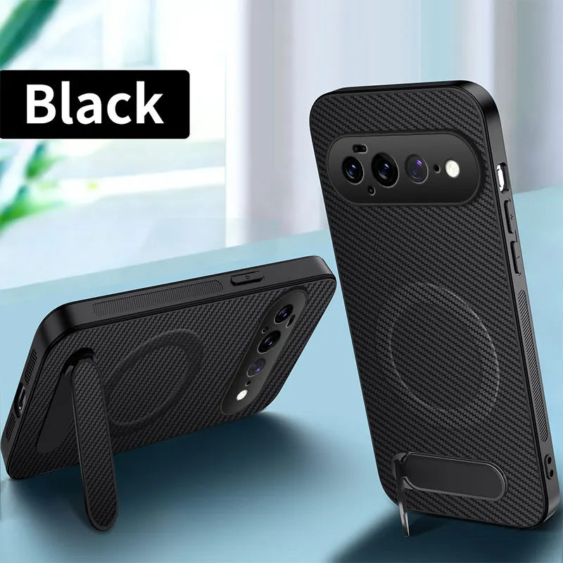Avontic CarbonStand Magnetic Leather Case for Google Pixel 6–11 Series