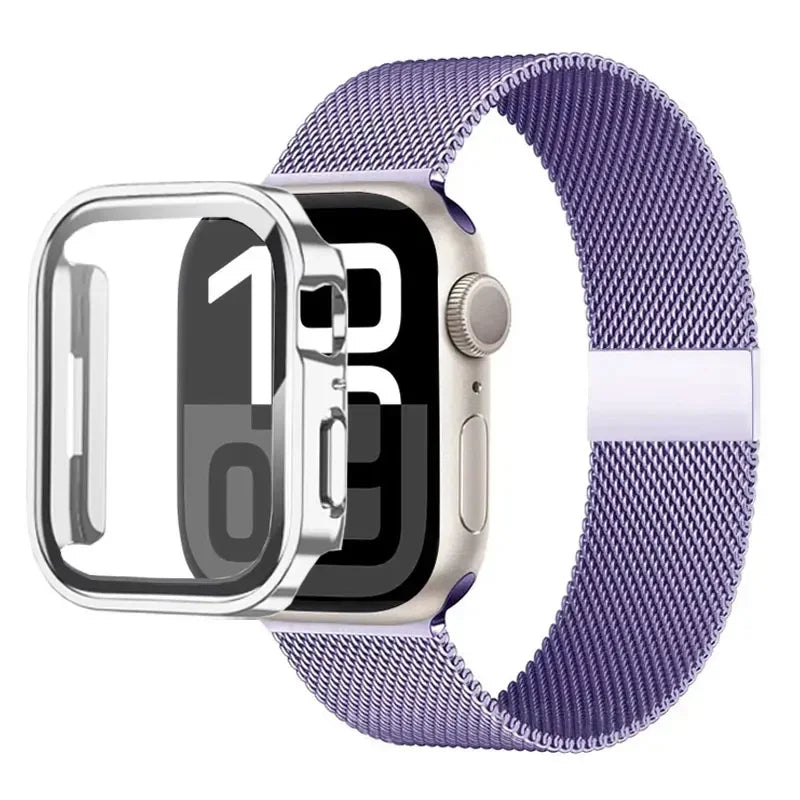 Milanese Stainless Steel Loop Band with Protective Case – Compatible with Apple Watch Ultra & Series 4–10 (40–49mm)