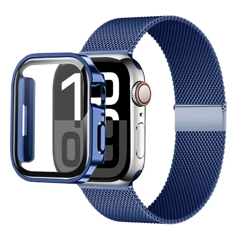 Milanese Stainless Steel Loop Band with Protective Case – Compatible with Apple Watch Ultra & Series 4–10 (40–49mm)