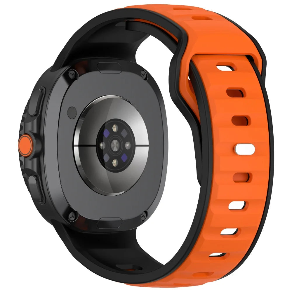 Avontic PulseFlex Black / Orange vented silicone sport band for Galaxy Watch9, Watch8 and Watch8 Classic on a clean background