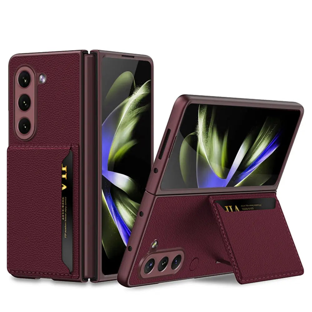 Luxury Leather Card Slot Capa for Samsung Galaxy Z Fold 5 5G Case Card Pocket Bracket Stand Funda for Samsung Z Fold 5 Cover Avontic