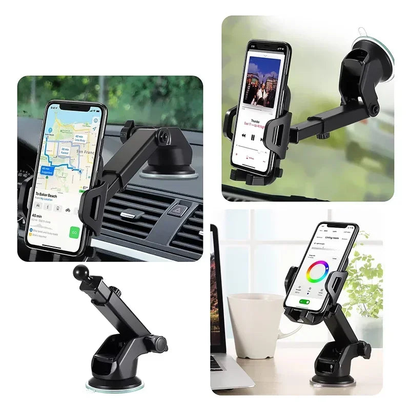 Universal Car Phone Mount – Air Vent Clip or Suction Cup Dashboard & Windshield Holder (360° Adjustable)