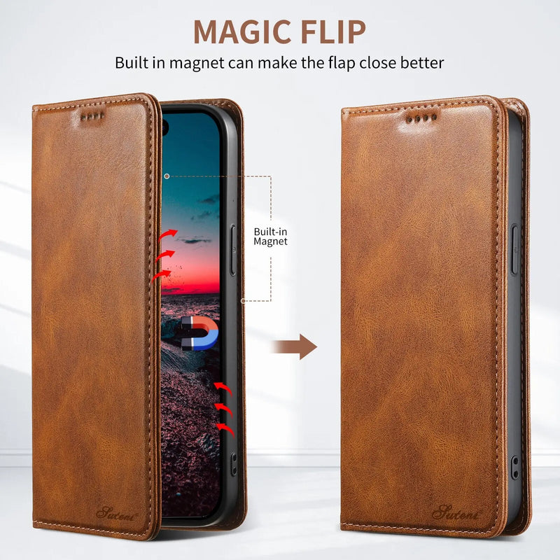 For iPhone 15 Pro Max Wallet Case PU Leather Magnetic Flip Case with Card Holders Stand TPU Inner Shell Cover for iPhone 15 Plus Avontic