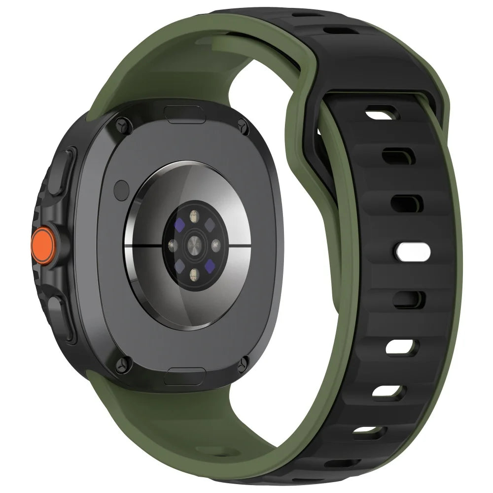 Avontic PulseFlex Green / Black vented silicone sport band for Galaxy Watch9, Watch8 and Watch8 Classic on a clean background