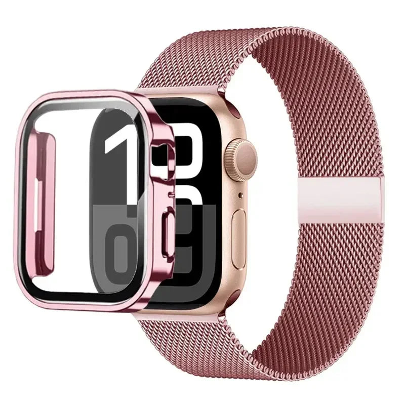 Milanese Stainless Steel Loop Band with Protective Case – Compatible with Apple Watch Ultra & Series 4–10 (40–49mm)