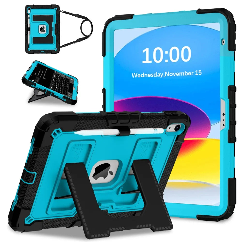 RhinoGuard Tactical 360 Heavy Duty iPad Case with Kickstand, Hand Strap & Shoulder Strap